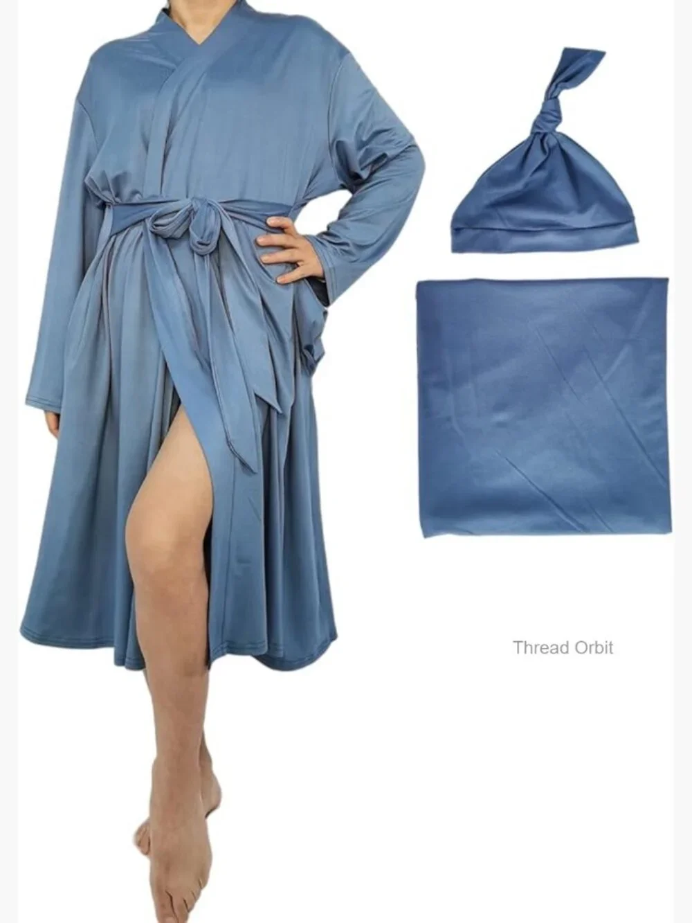 Maternity Robe with Matching Swaddle Blanket Set, Nursing Sleepwear, Soft Milk